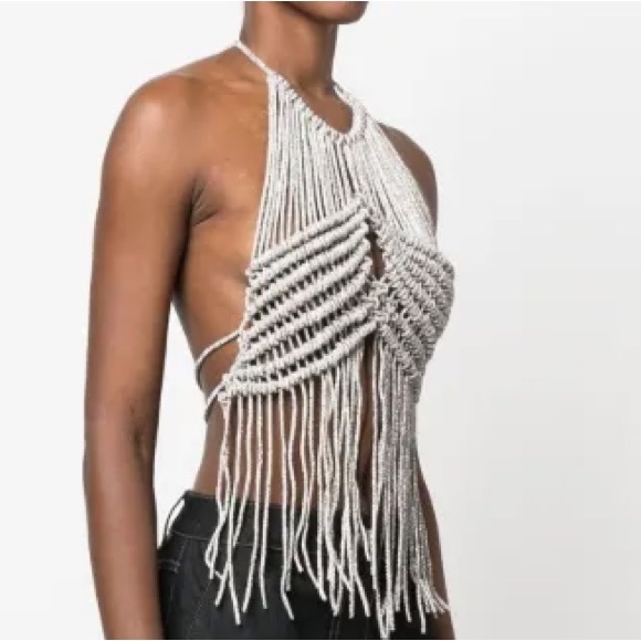 GIUSEPPE DI MORABITO FRINGE TOP IN SILVER NEVER WORN ONE SIZE - Picture 4 of 12